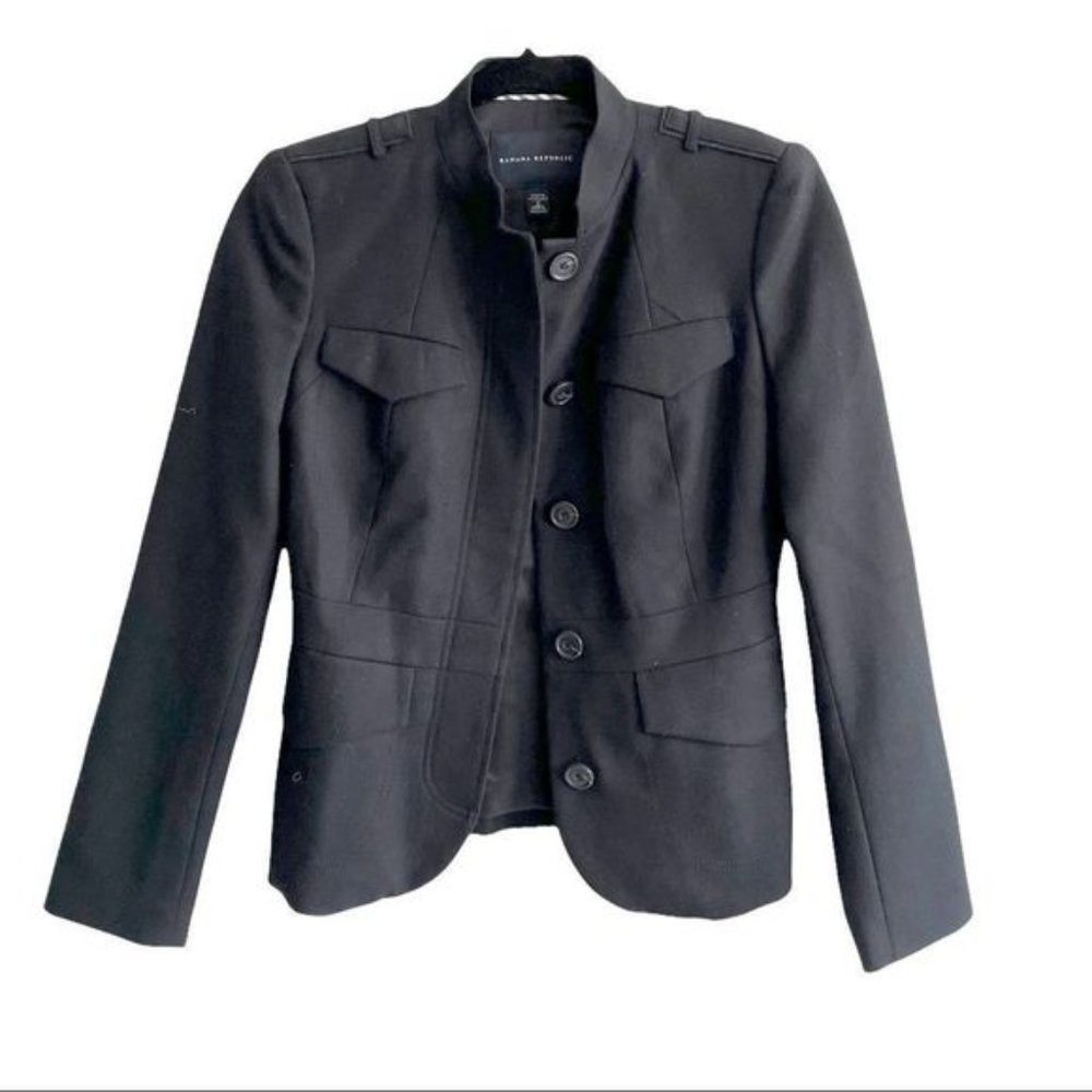 Banana REPUBLIC Black Stretch Wool Military Style Jacket Blazer 0